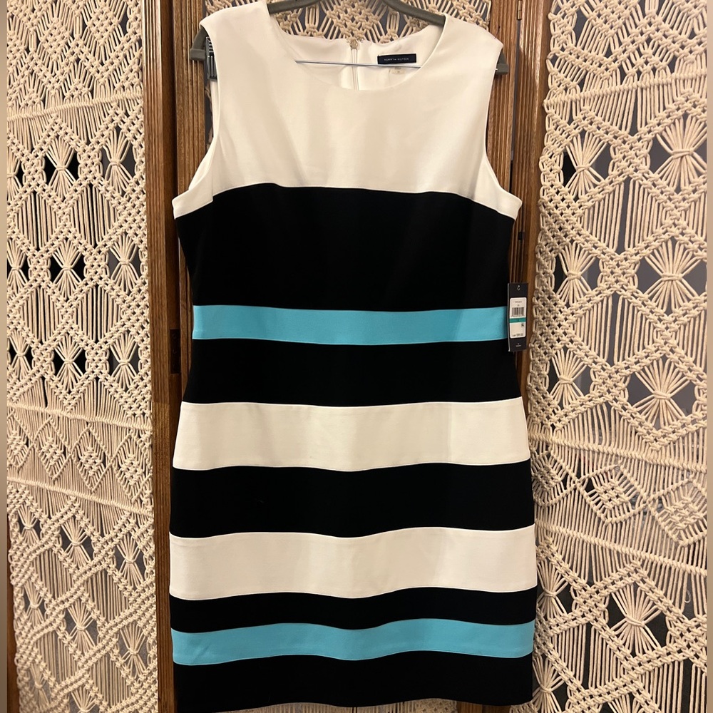 Calvin Klein Black, White, and Blue Striped Mini Dress